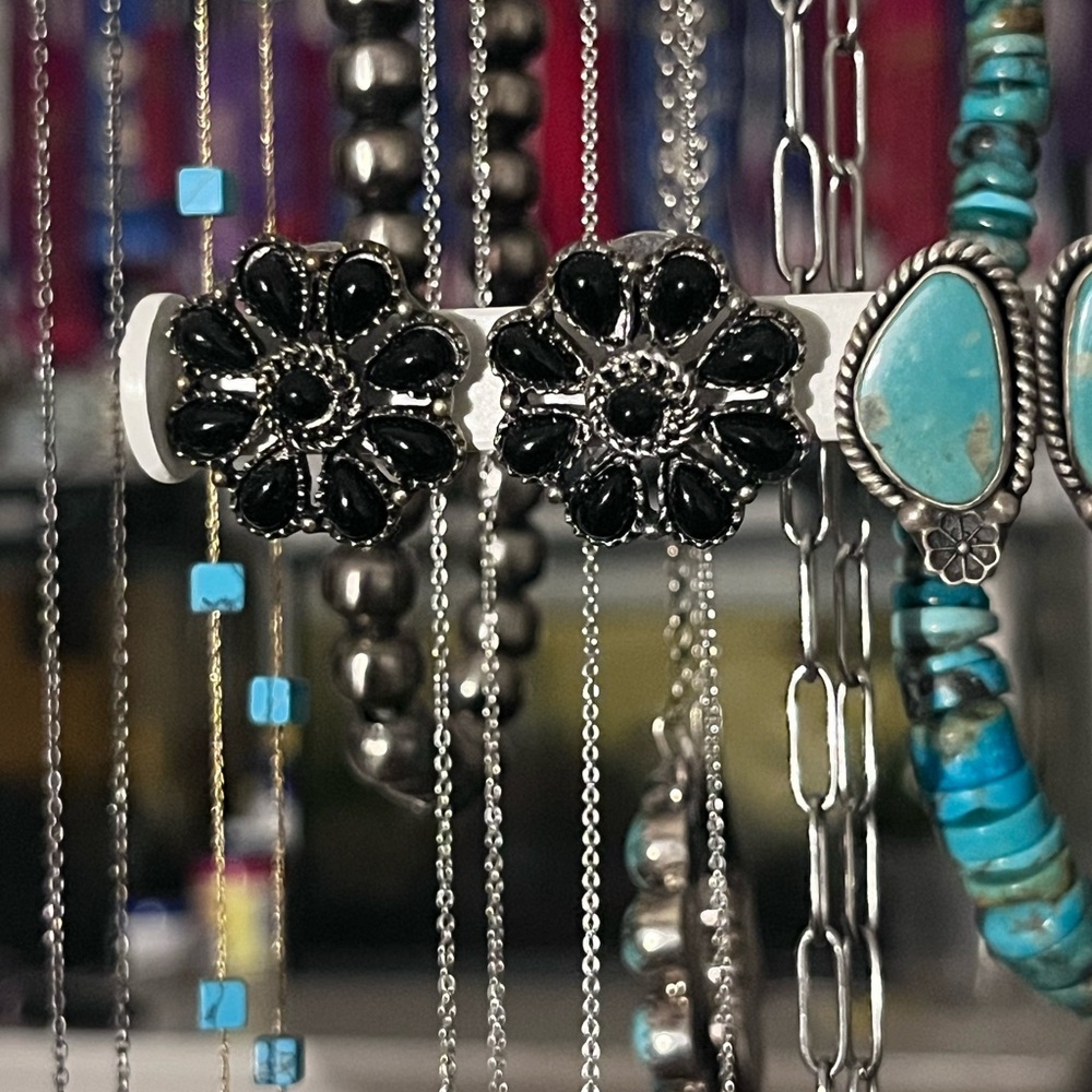 Faux Black Onyx Cluster Earrings